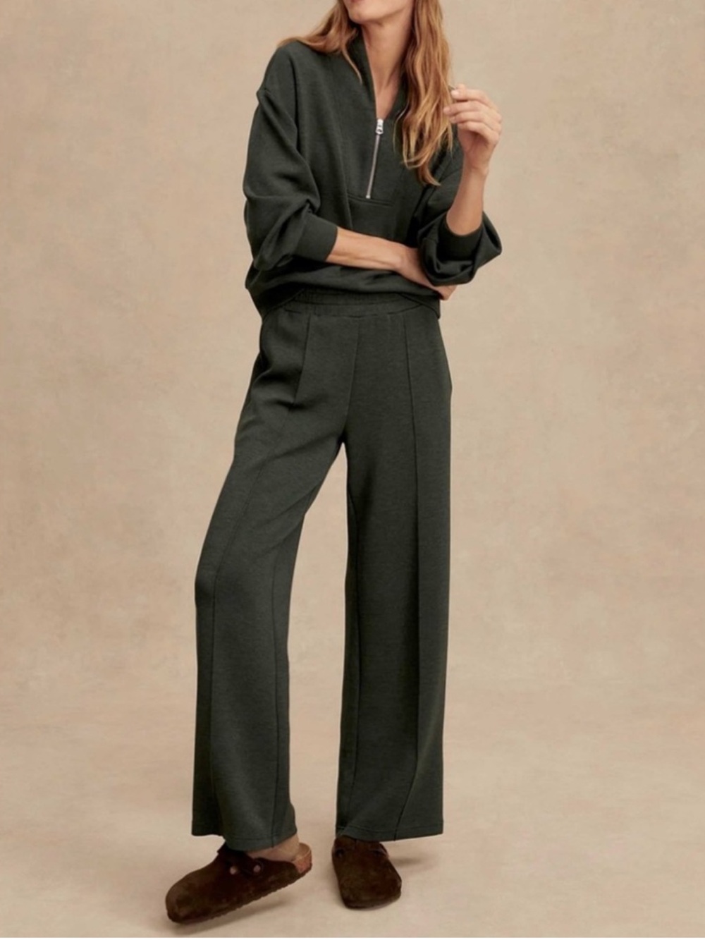 Varley DoubleSoft Wide Leg Pants Green Size Large NWT